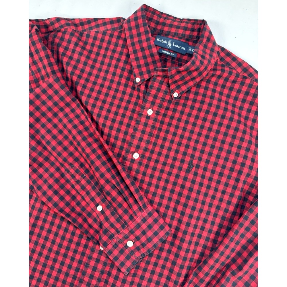 Ralph Lauren Custom Fit XL Button Down Long Sleeve Red Black Buffalo Check Shirt